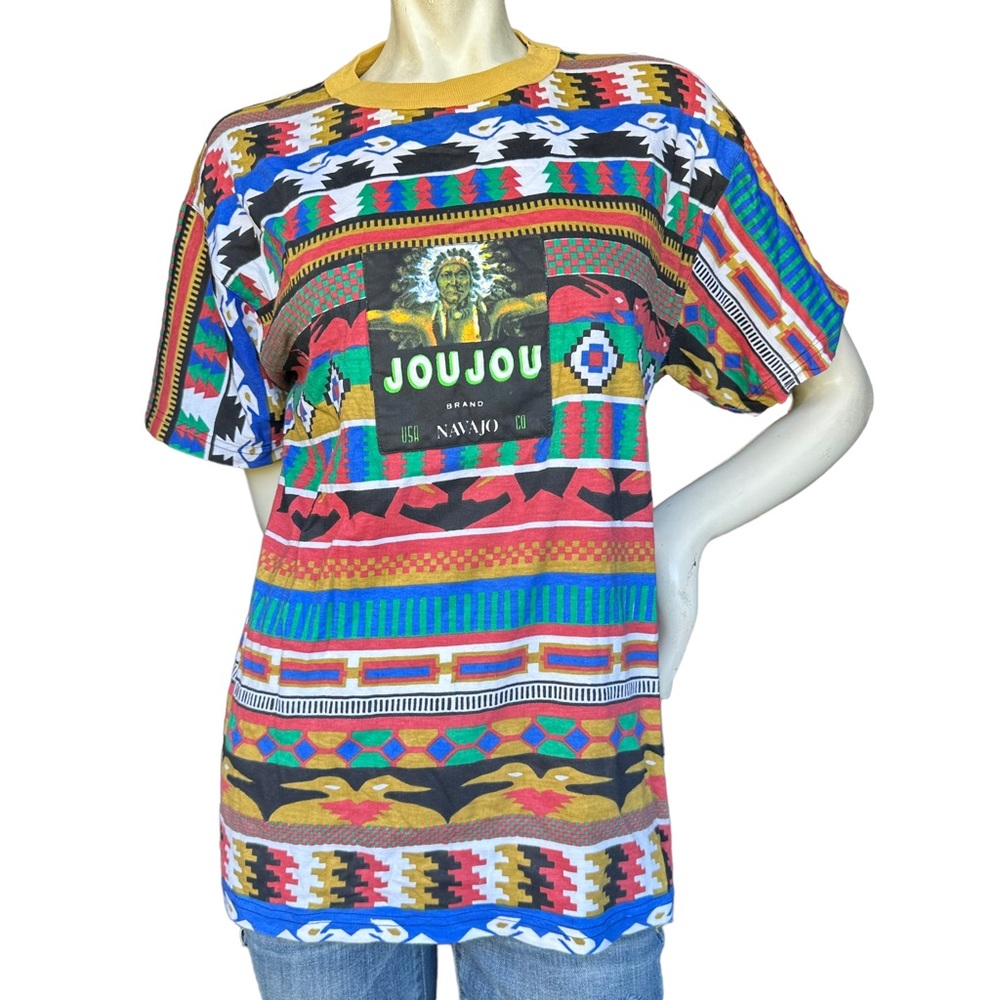 Vintage JOU JOU 90s Y2K Navajo Southwestern Print Unisex Ringer Tee Size OS